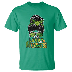 Funny One Lucky Nurse St. Patricks Day T Shirt Scrub Life with Messy Bun TS02 Irish Green Printyourwear