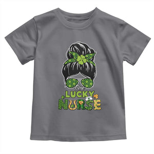 Funny One Lucky Nurse St Patricks Day Toddler T Shirt Scrub Life with Messy Bun TS02 Charcoal Print Your Wear