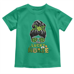 Funny One Lucky Nurse St Patricks Day Toddler T Shirt Scrub Life with Messy Bun TS02 Irish Green Print Your Wear