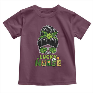 Funny One Lucky Nurse St Patricks Day Toddler T Shirt Scrub Life with Messy Bun TS02 Maroon Print Your Wear