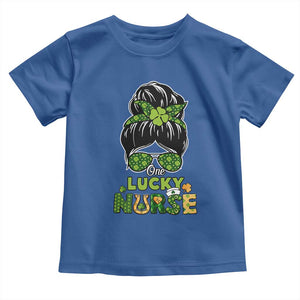 Funny One Lucky Nurse St Patricks Day Toddler T Shirt Scrub Life with Messy Bun TS02 Royal Blue Print Your Wear