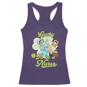 Funny Nurse St Patricks Day Racerback Tank Top Lucky To Be A Nurse Strong Scrub Life TS02 Purple Print Your Wear