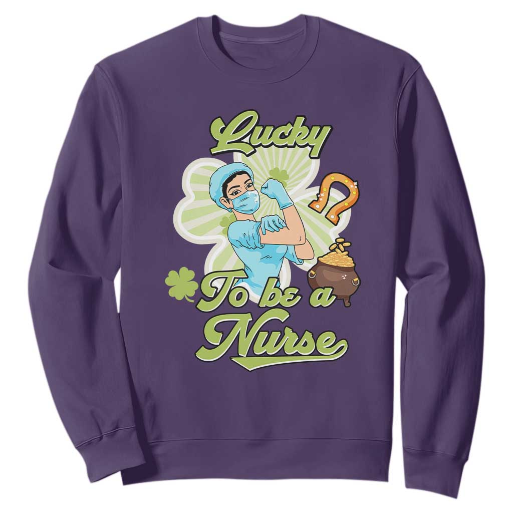 Funny Nurse St. Patricks Day Sweatshirt Lucky To Be A Nurse Strong Scrub Life TS02 Purple Printyourwear
