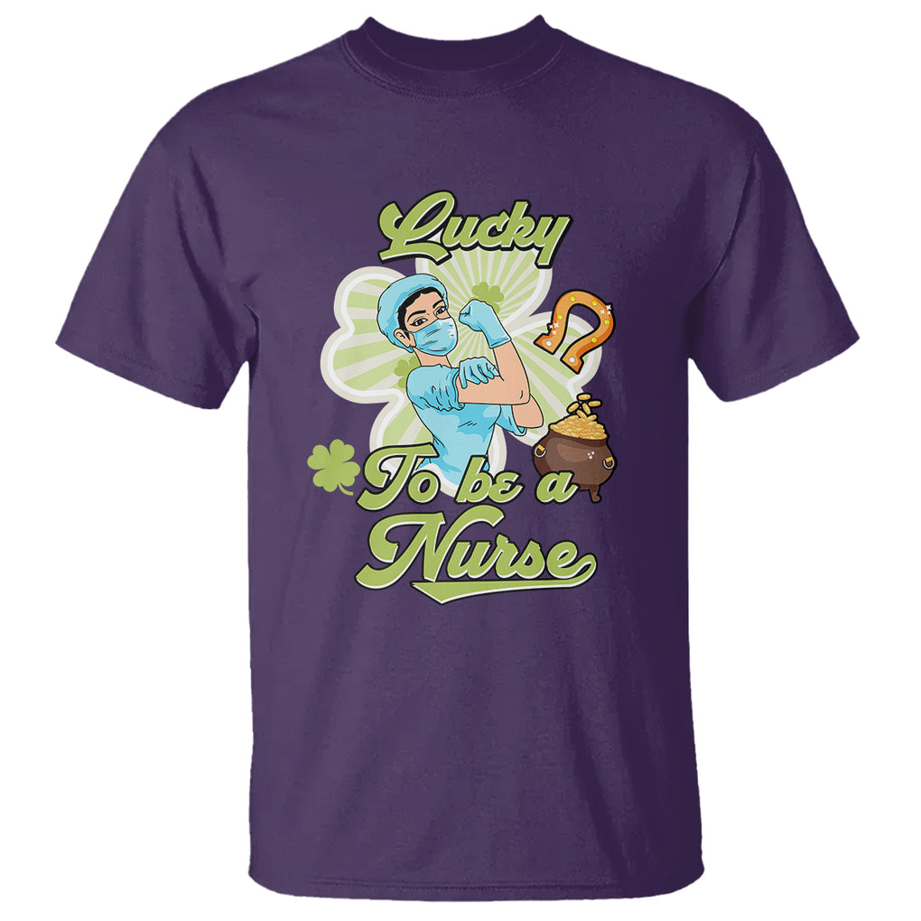 Funny Nurse St. Patricks Day T Shirt Lucky To Be A Nurse Strong Scrub Life TS02 Purple Printyourwear