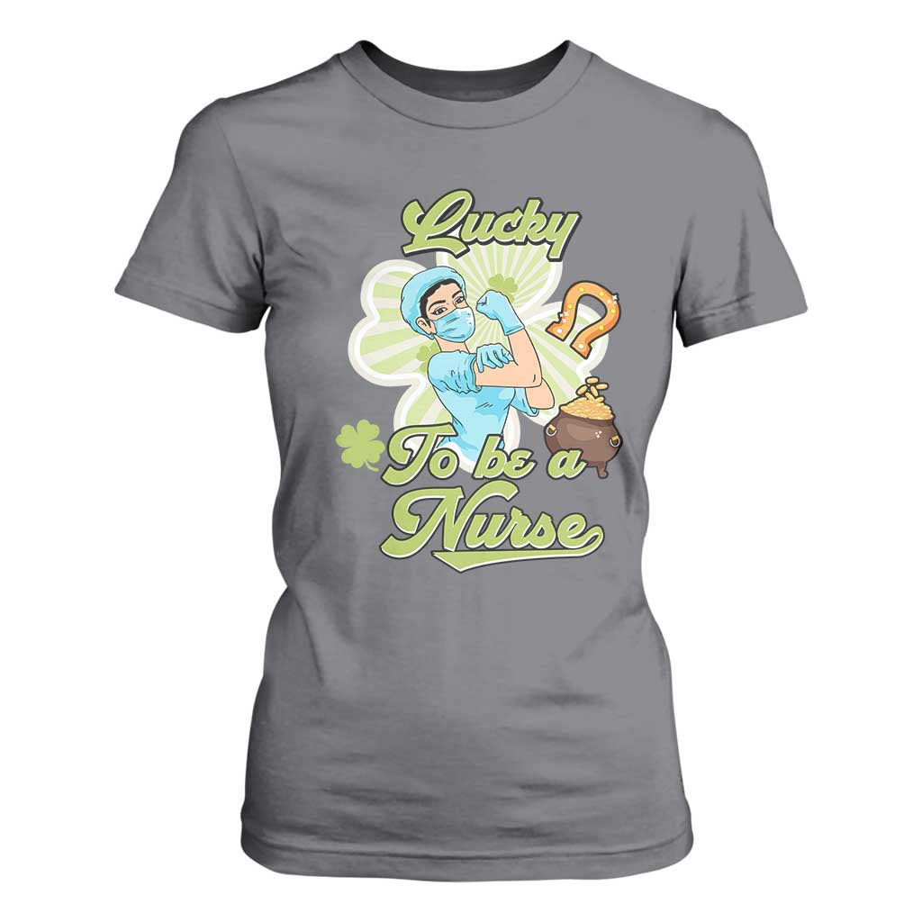 Funny Nurse St Patricks Day T Shirt For Women Lucky To Be A Nurse Strong Scrub Life TS02 Charcoal Print Your Wear
