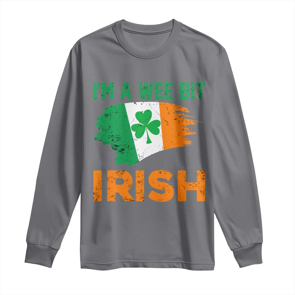 Funny St Patricks Day Long Sleeve Shirt I'm A Wee Bit Irish Leprechaun Shenanigan TS02 Charcoal Print Your Wear