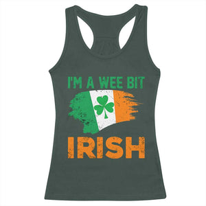 Funny St Patricks Day Racerback Tank Top I'm A Wee Bit Irish Leprechaun Shenanigan TS02 Dark Forest Green Print Your Wear