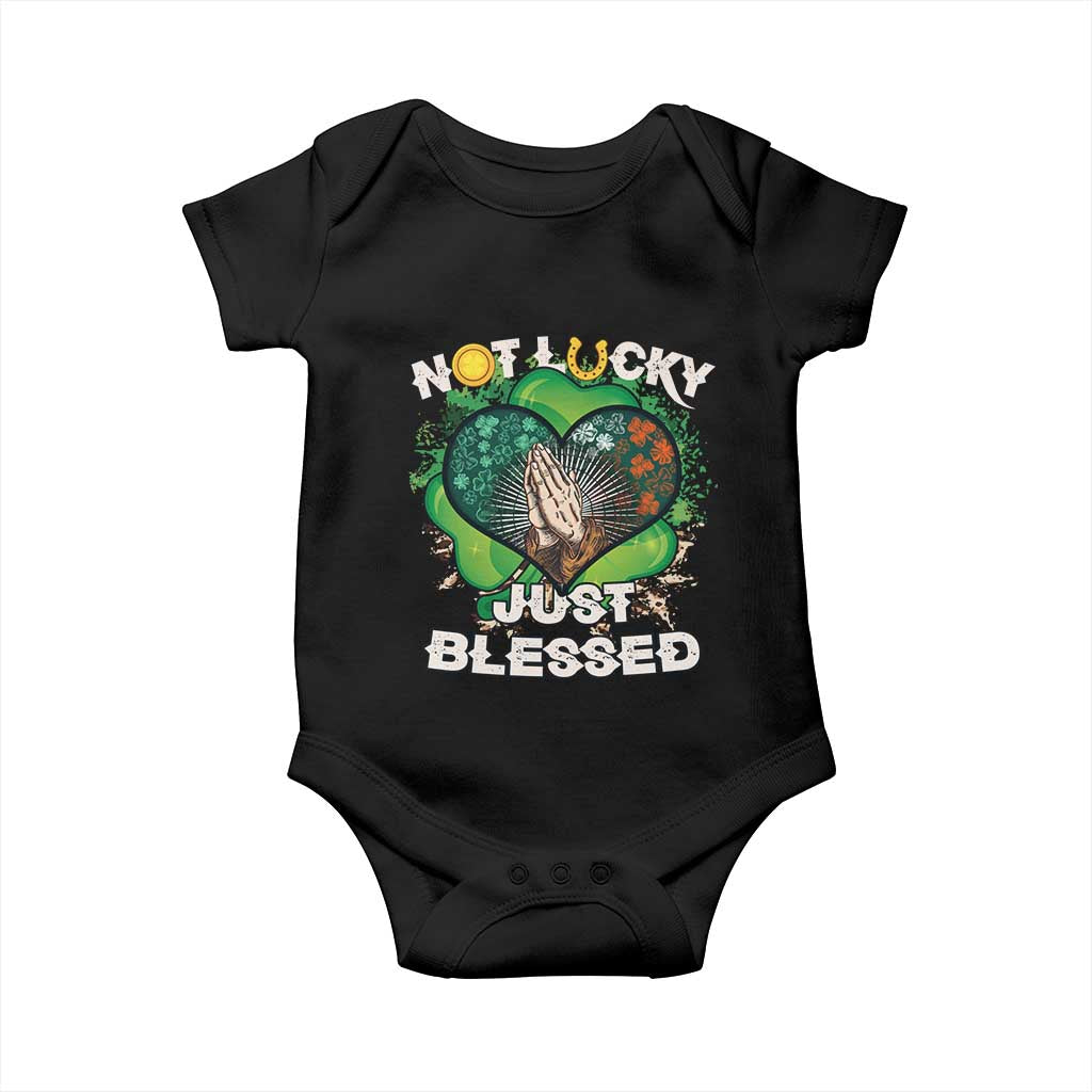 Funny St Patricks Day Baby Onesie Not Lucky Simply Blessed Shamrock Christian with Praying Hands TS02 Black Print Your Wear