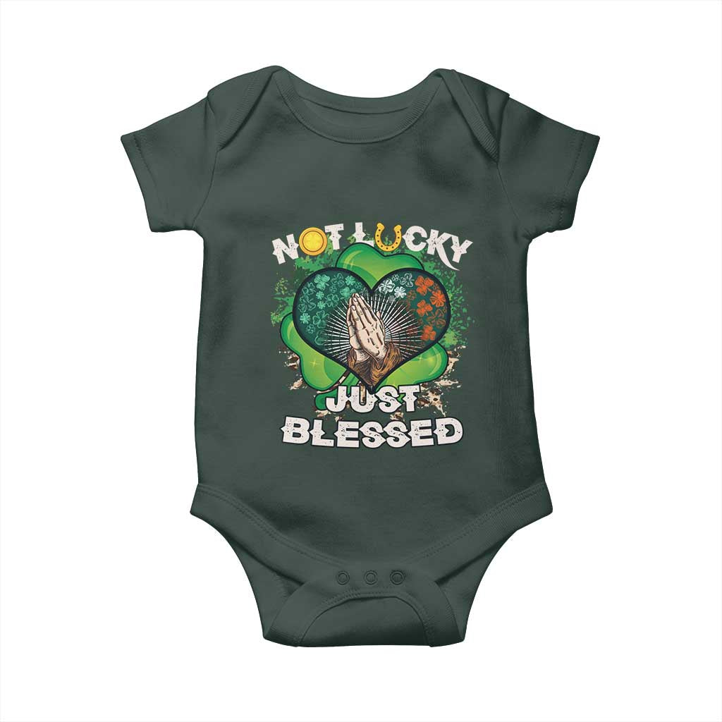 Funny St Patricks Day Baby Onesie Not Lucky Simply Blessed Shamrock Christian with Praying Hands TS02 Print Your Wear