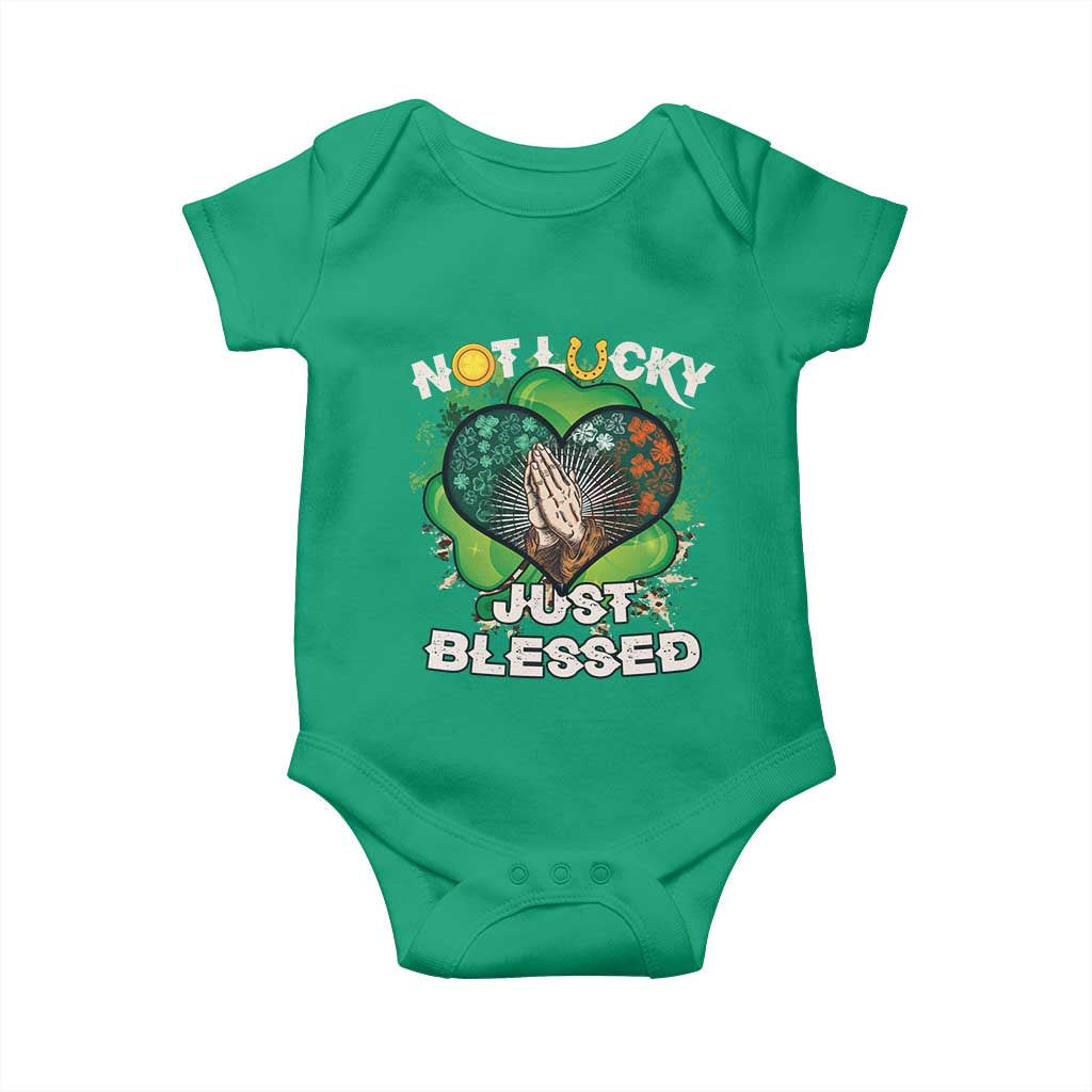 Funny St Patricks Day Baby Onesie Not Lucky Simply Blessed Shamrock Christian with Praying Hands TS02 Irish Green Print Your Wear