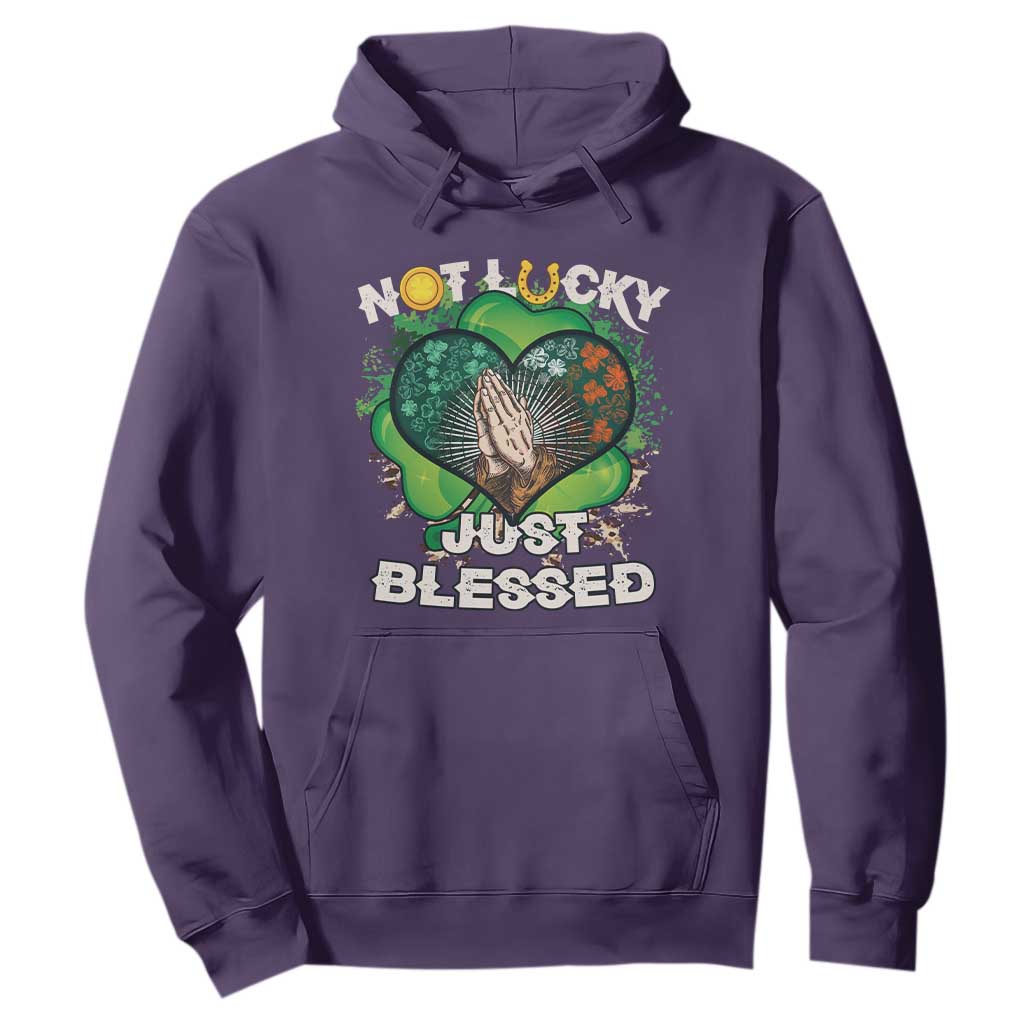Funny St. Patricks Day Hoodie Not Lucky Simply Blessed Shamrock Christian with Praying Hands TS02 Purple Printyourwear