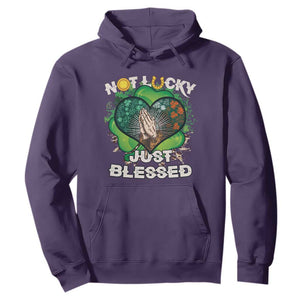 Funny St. Patricks Day Hoodie Not Lucky Simply Blessed Shamrock Christian with Praying Hands TS02 Purple Printyourwear