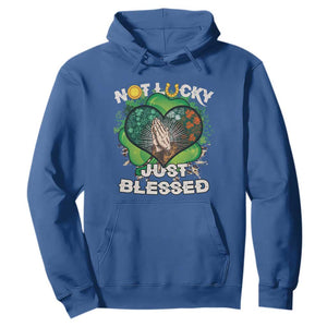 Funny St. Patricks Day Hoodie Not Lucky Simply Blessed Shamrock Christian with Praying Hands TS02 Royal Blue Printyourwear