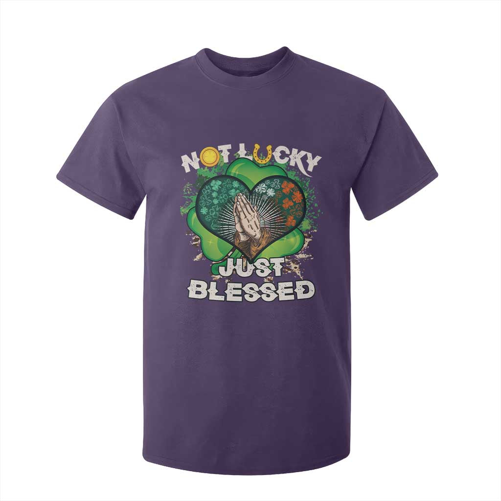 Funny St Patricks Day T Shirt For Kid Not Lucky Simply Blessed Shamrock Christian with Praying Hands TS02 Purple Print Your Wear