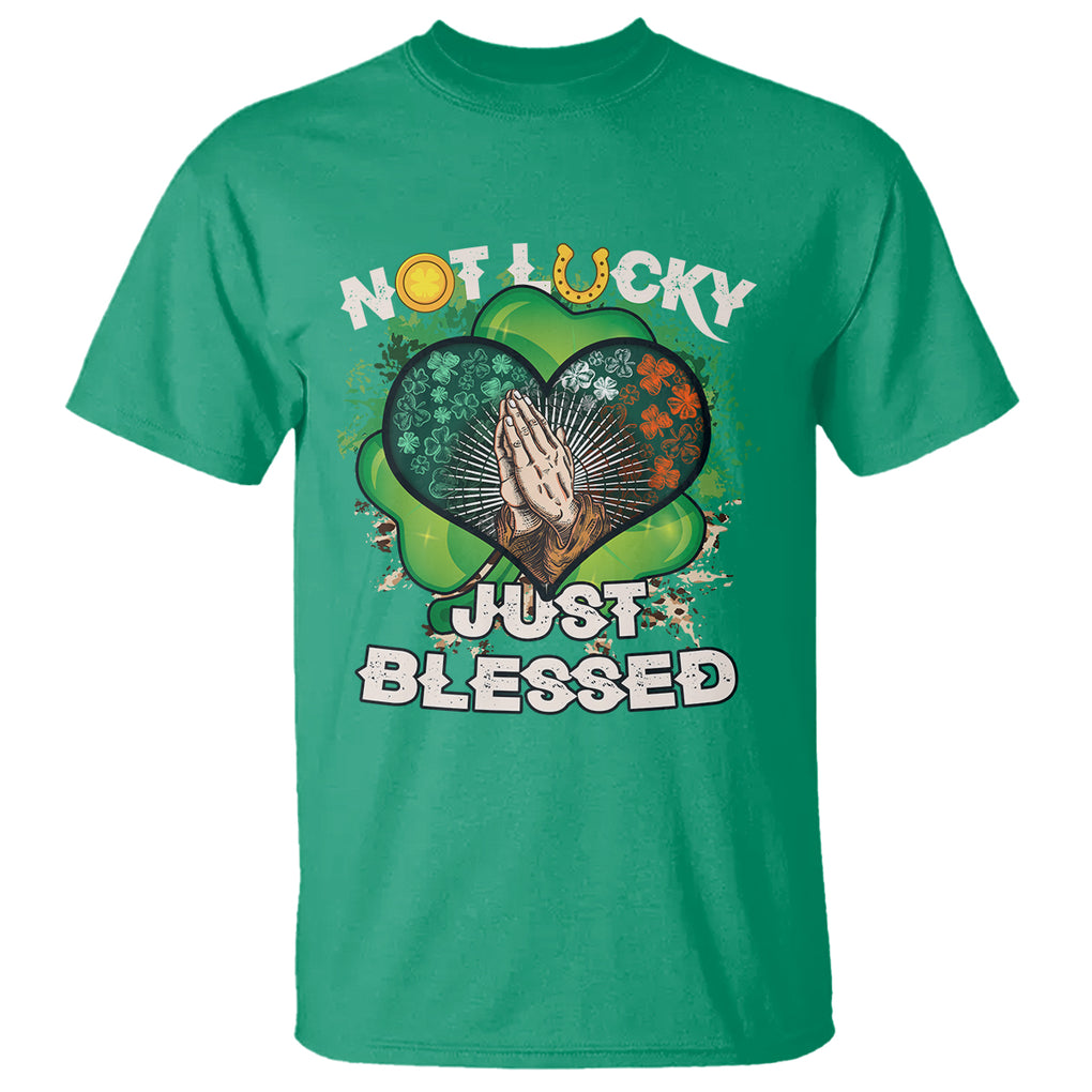 Funny St. Patricks Day T Shirt Not Lucky Simply Blessed Shamrock Christian with Praying Hands TS02 Irish Green Printyourwear