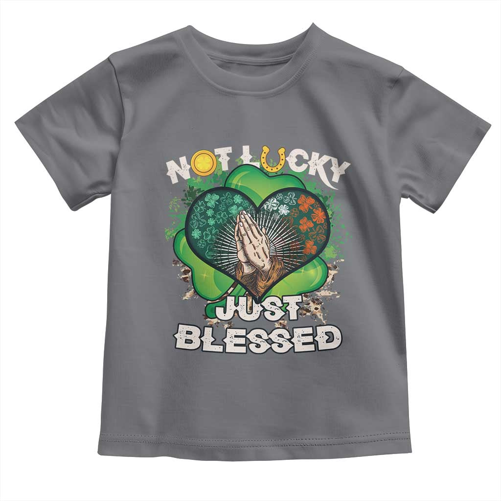 Funny St Patricks Day Toddler T Shirt Not Lucky Simply Blessed Shamrock Christian with Praying Hands TS02 Charcoal Print Your Wear