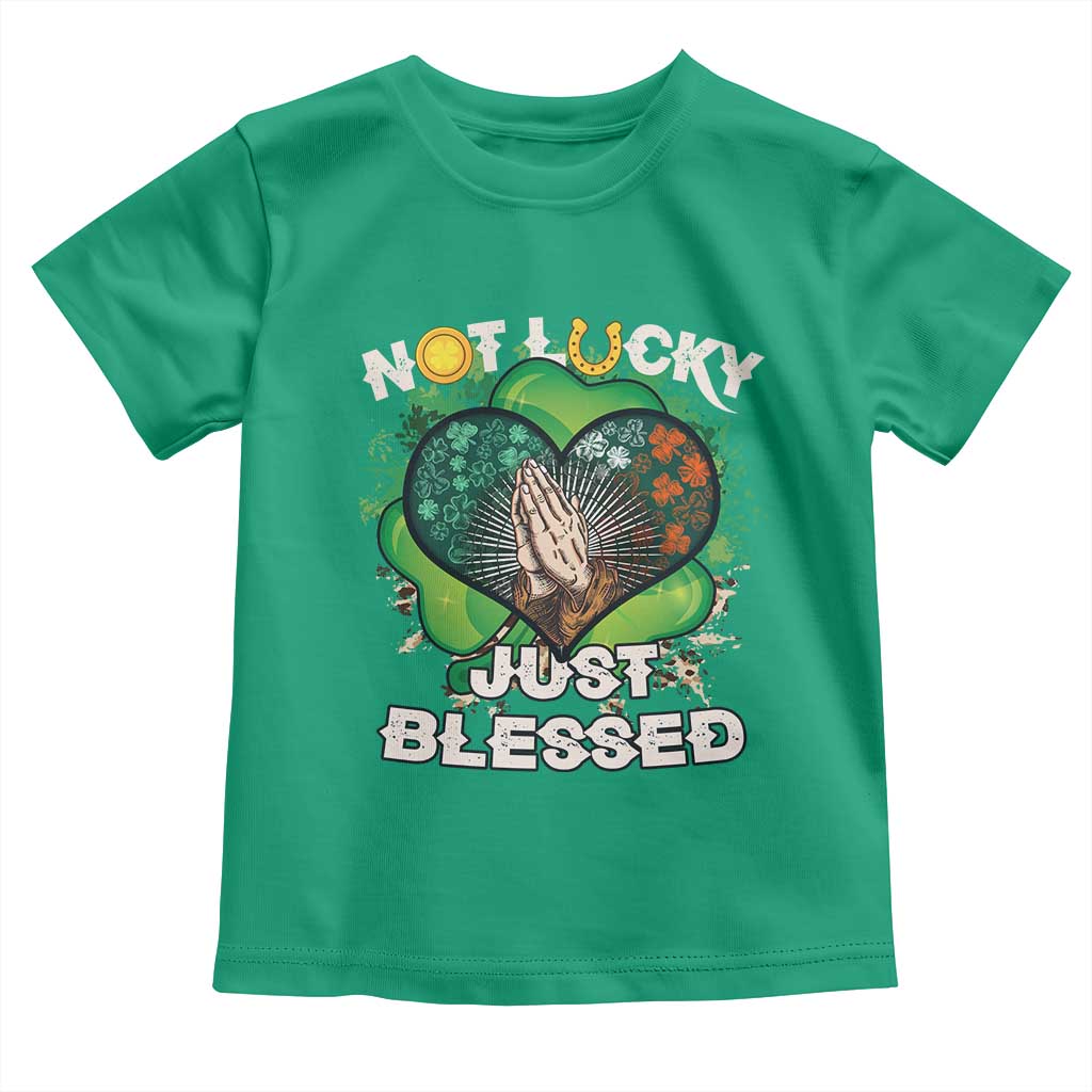 Funny St Patricks Day Toddler T Shirt Not Lucky Simply Blessed Shamrock Christian with Praying Hands TS02 Irish Green Print Your Wear