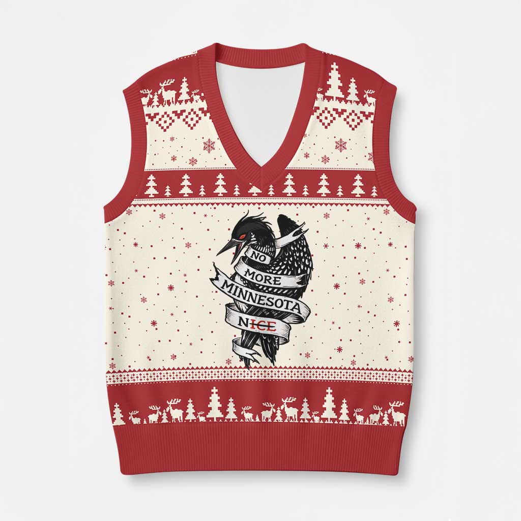 No More Minnesota Nice Loon Resistance V-Neck Knit Sweater Vest Ice Out Rebellion TS02 Beige Red Print Your Wear