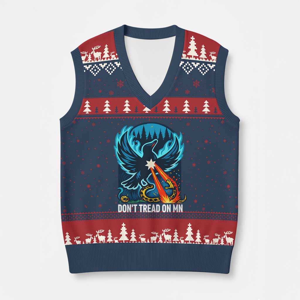 Don’t Tread on MN Minnesota V-Neck Knit Sweater Vest Rebel Loon Ice Out Resistance TS02 Navy Red Print Your Wear