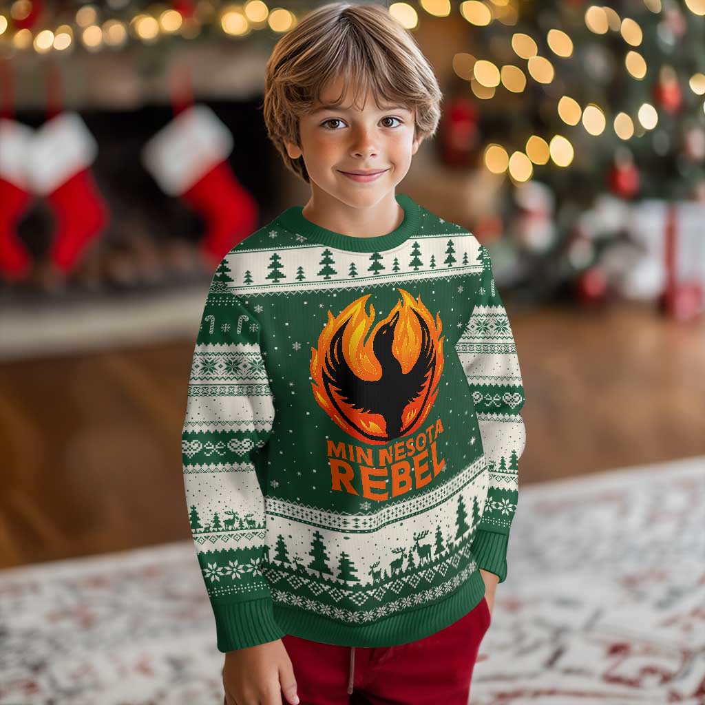 Minnesota Rebel Loon Ugly Christmas Sweater Rising From Fire Political Resistance TS02 Forest Green Beige Print Your Wear