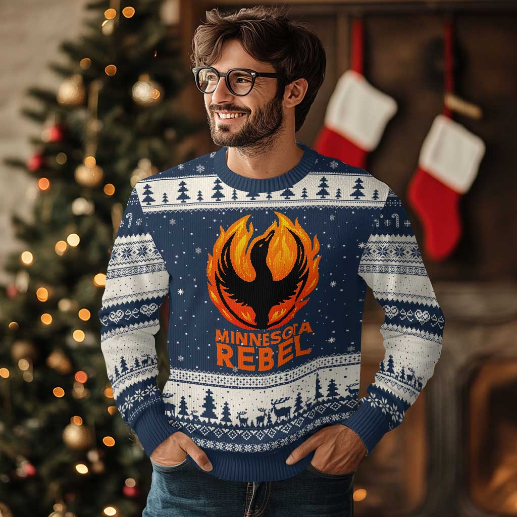 Minnesota Rebel Loon Ugly Christmas Sweater Rising From Fire Political Resistance TS02 Navy Beige Print Your Wear