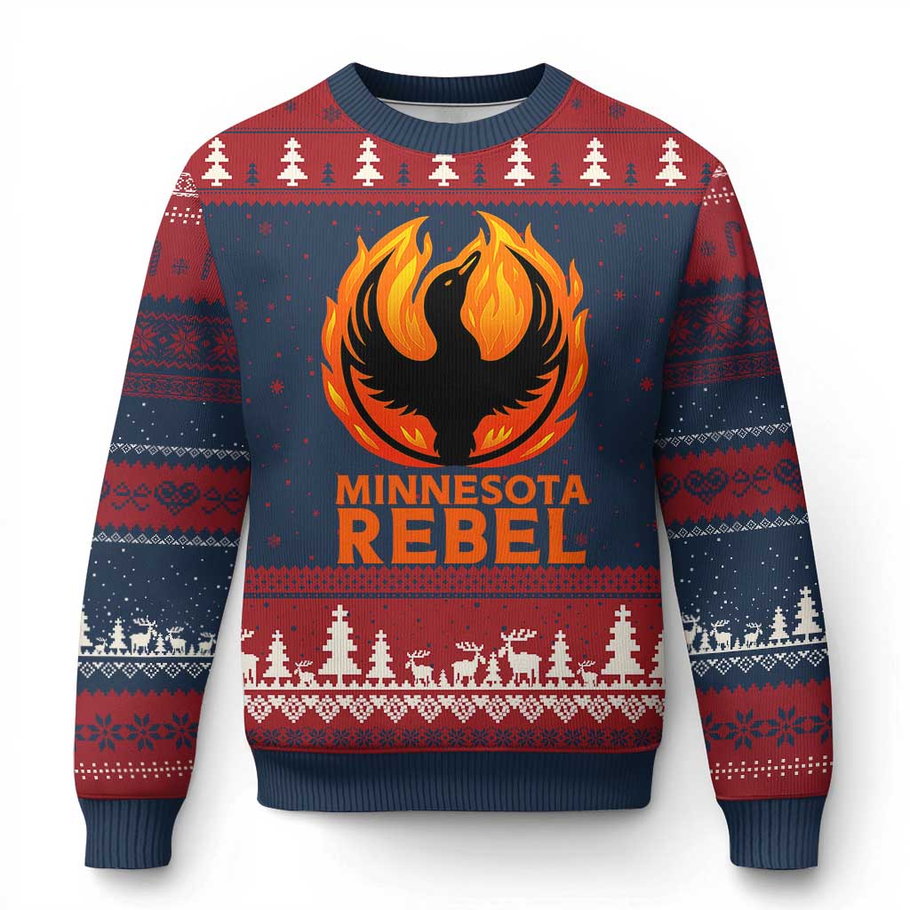 Minnesota Rebel Loon Ugly Christmas Sweater Rising From Fire Political Resistance TS02 Navy Red Print Your Wear