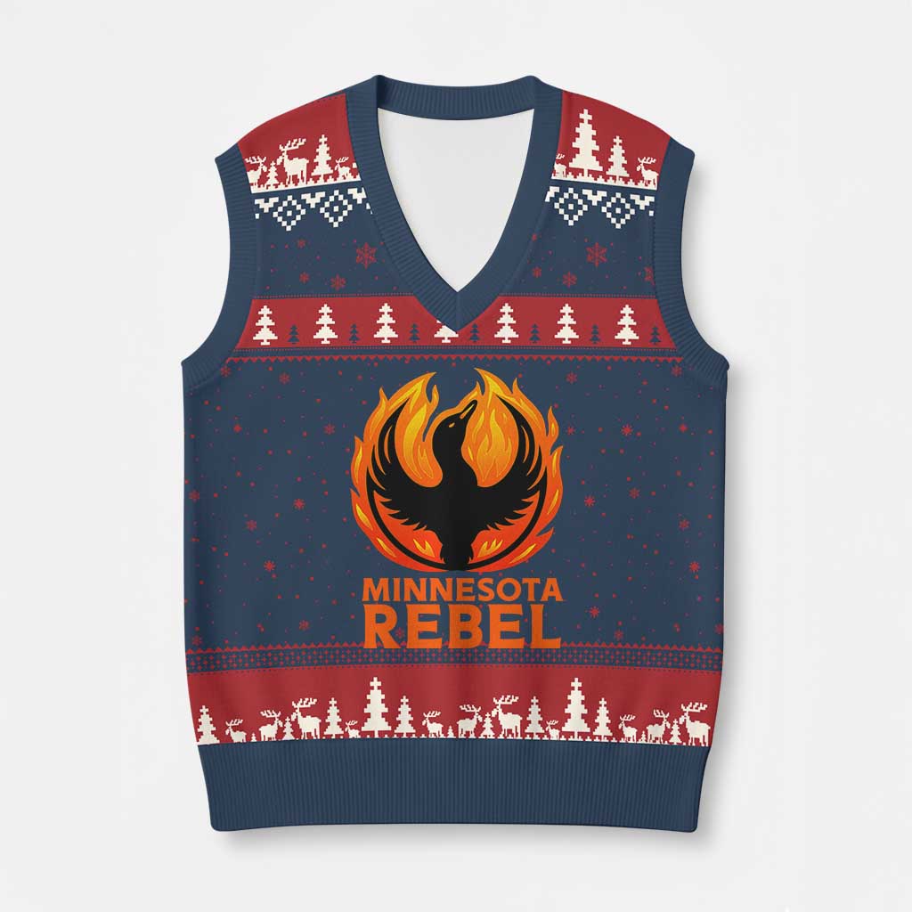 Minnesota Rebel Loon V-Neck Knit Sweater Vest Rising From Fire Political Resistance TS02 Navy Red Print Your Wear