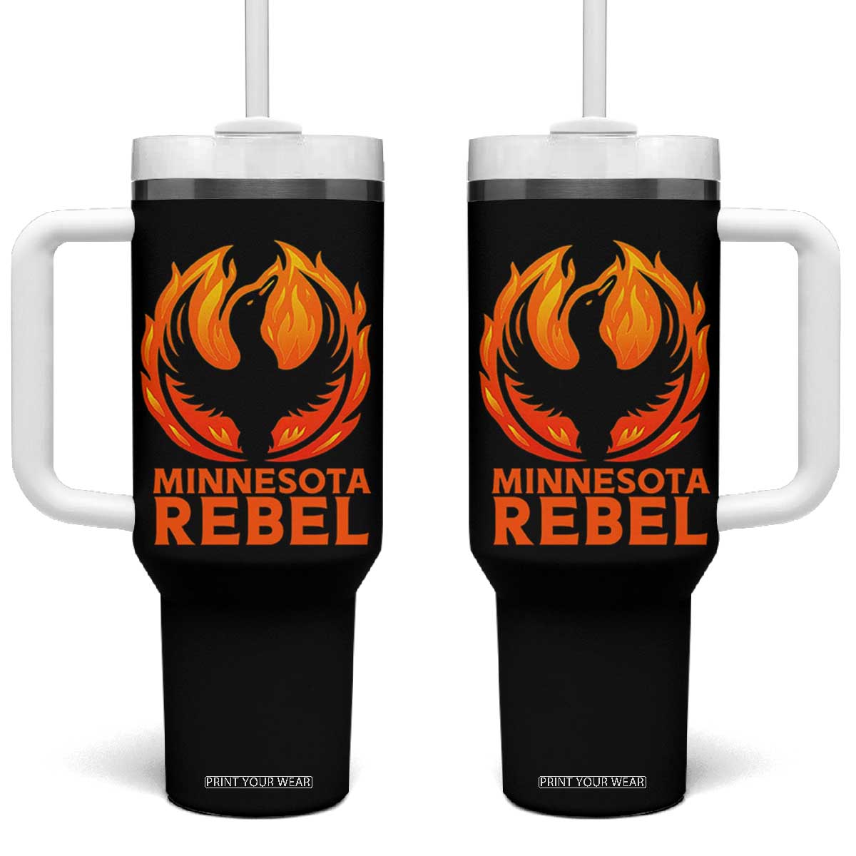 Minnesota Rebel Loon Tumbler With Handle Rising From Fire Political Resistance TS02 One Size: 40 oz Black Print Your Wear