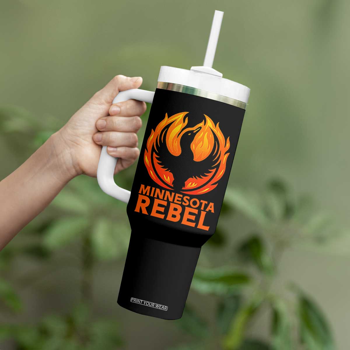 Minnesota Rebel Loon Tumbler With Handle Rising From Fire Political Resistance TS02 Print Your Wear