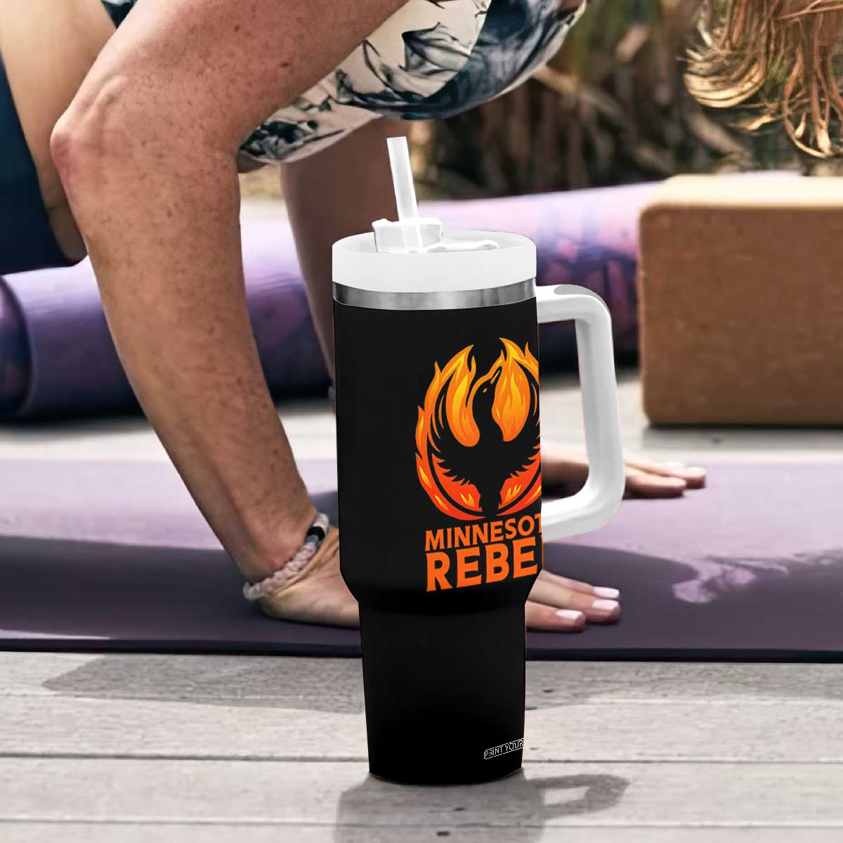 Minnesota Rebel Loon Tumbler With Handle Rising From Fire Political Resistance TS02 Print Your Wear