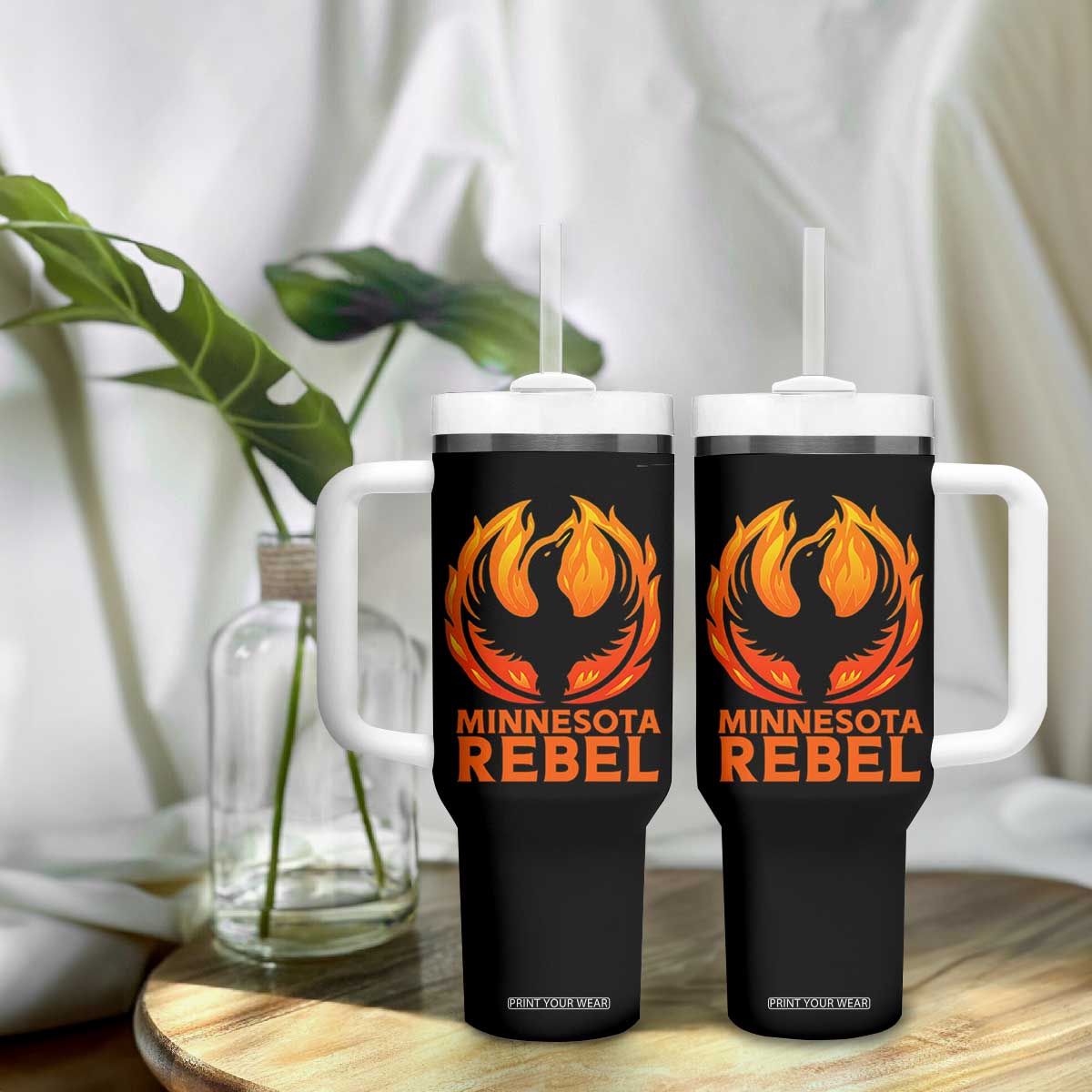 Minnesota Rebel Loon Tumbler With Handle Rising From Fire Political Resistance TS02 Print Your Wear