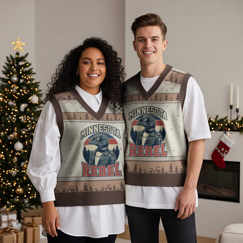 Minnesota Rebel Grumpy Loon V-Neck Knit Sweater Vest Retro Vintage Politcal Resistance TS02 Mocha Mousse Print Your Wear