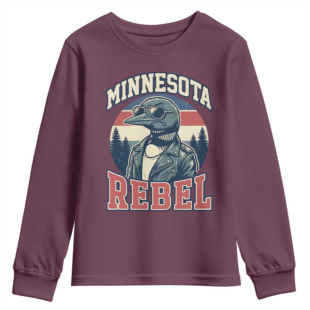 Minnesota Rebel Grumpy Loon Youth Sweatshirt Retro Vintage Politcal Resistance TS02 Maroon Print Your Wear