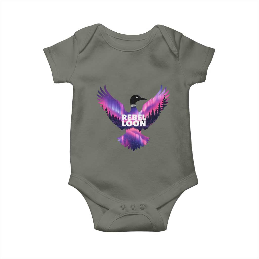 Rebel Loon Aurora Northern Lights Baby Onesie Minnesota Night Sky Politcal Resistance TS02 Military Green Print Your Wear