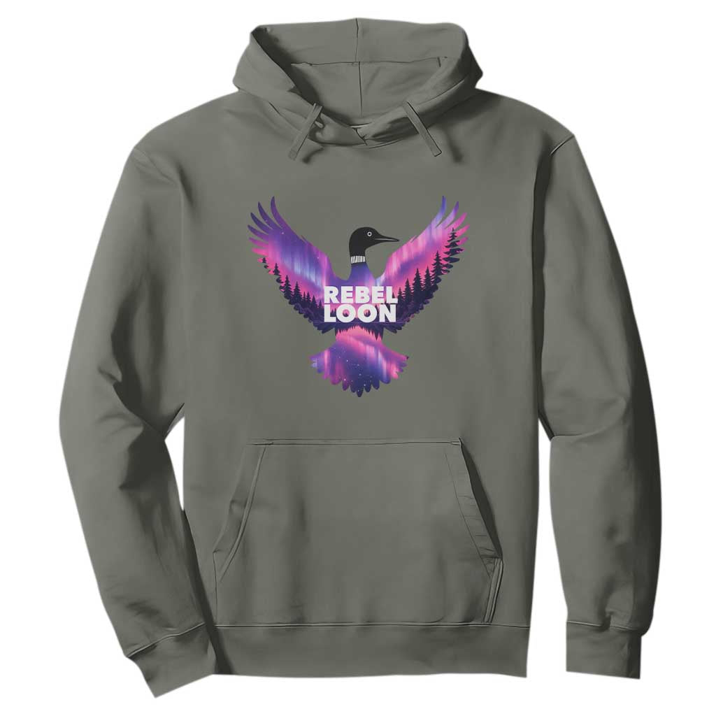 Rebel Loon Aurora Northern Lights Hoodie Minnesota Night Sky Politcal Resistance TS02 Military Green Print Your Wear