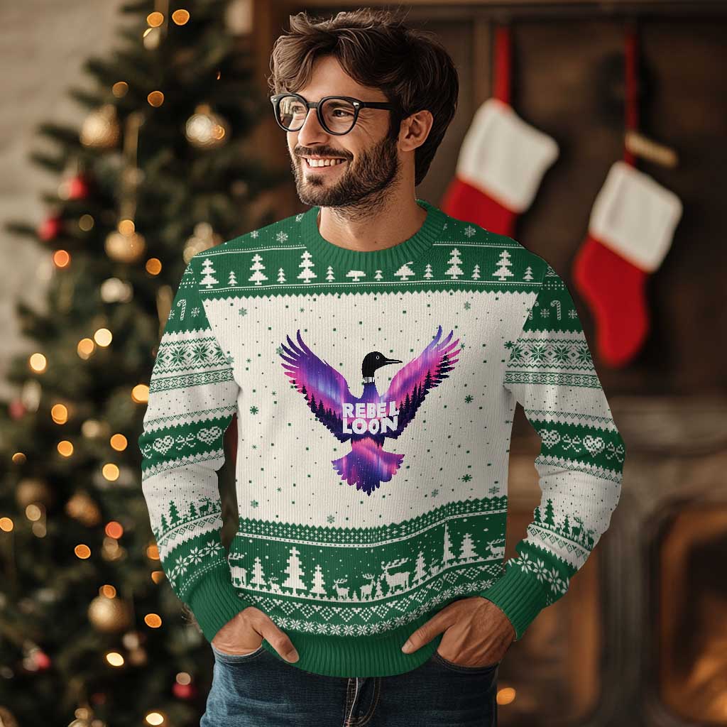 Rebel Loon Aurora Northern Lights Ugly Christmas Sweater Minnesota Night Sky Politcal Resistance TS02 Beige Green Print Your Wear