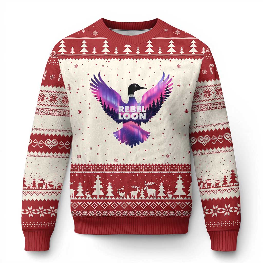 Rebel Loon Aurora Northern Lights Ugly Christmas Sweater Minnesota Night Sky Politcal Resistance TS02 Beige Red Print Your Wear