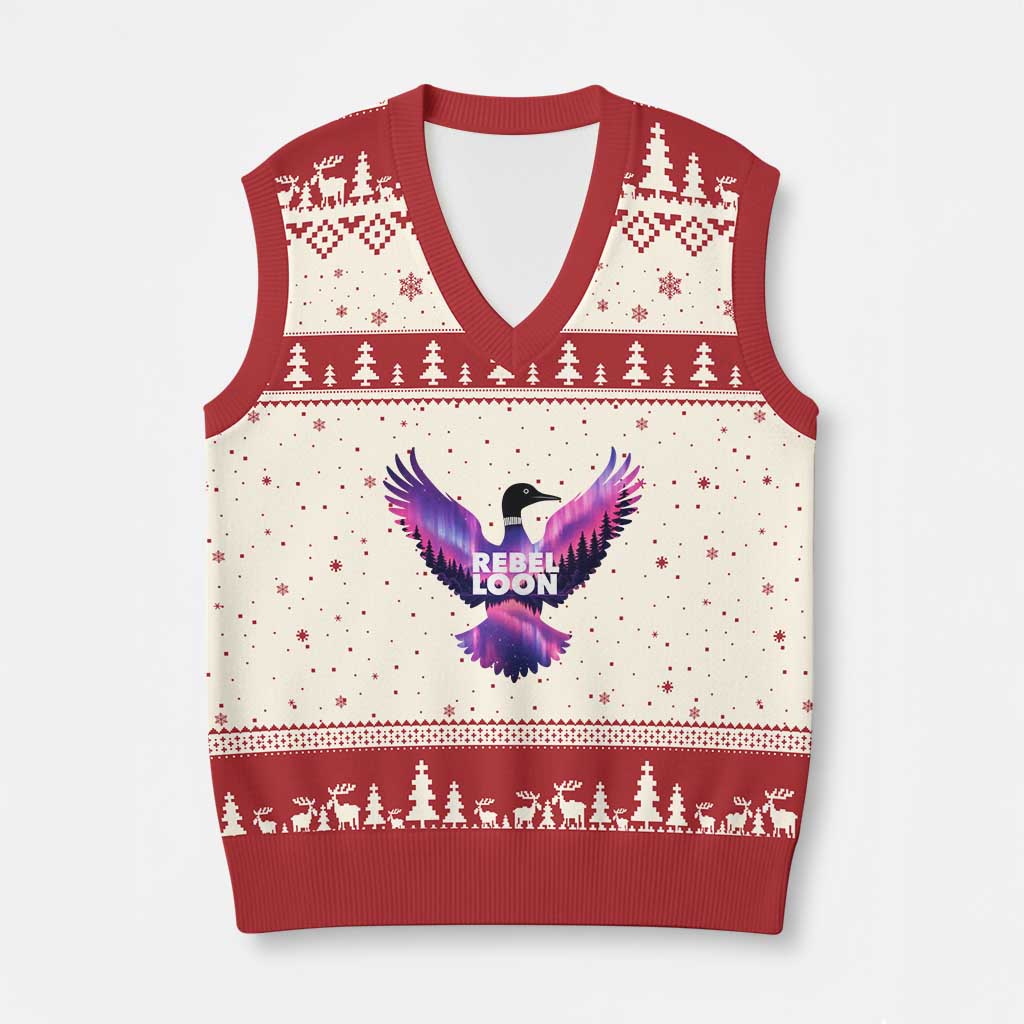 Rebel Loon Aurora Northern Lights V-Neck Knit Sweater Vest Minnesota Night Sky Politcal Resistance TS02 Beige Red Print Your Wear