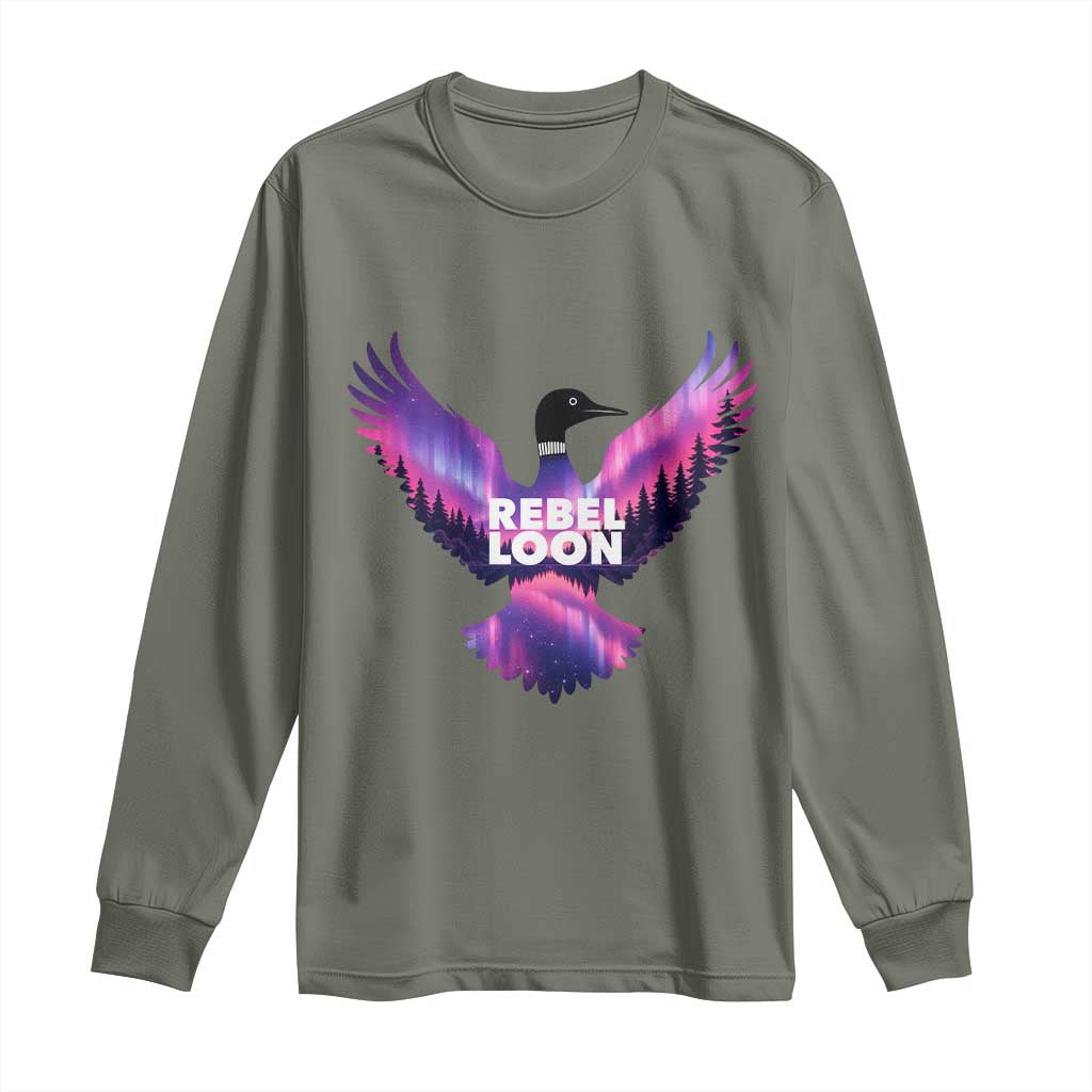 Rebel Loon Aurora Northern Lights Long Sleeve Shirt Minnesota Night Sky Politcal Resistance TS02 Military Green Print Your Wear