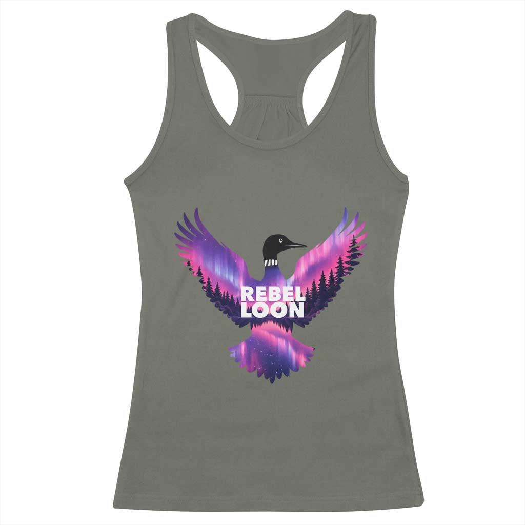 Rebel Loon Aurora Northern Lights Racerback Tank Top Minnesota Night Sky Politcal Resistance TS02 Military Green Print Your Wear