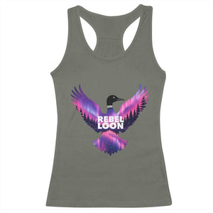 Rebel Loon Aurora Northern Lights Racerback Tank Top Minnesota Night Sky Politcal Resistance TS02 Military Green Print Your Wear
