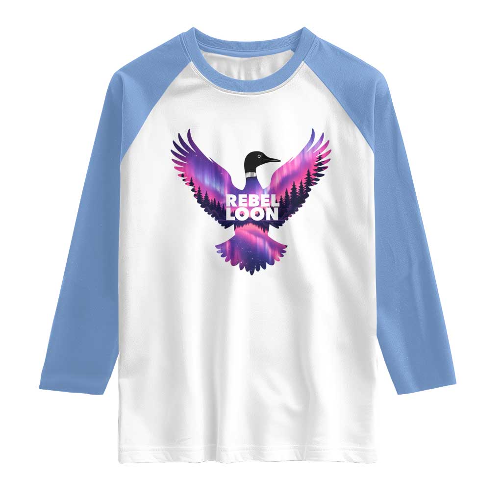 Rebel Loon Aurora Northern Lights Raglan Shirt Minnesota Night Sky Politcal Resistance TS02 White Carolina Blue Print Your Wear