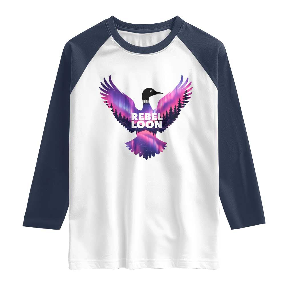 Rebel Loon Aurora Northern Lights Raglan Shirt Minnesota Night Sky Politcal Resistance TS02 White Navy Print Your Wear