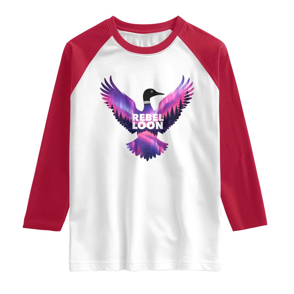 Rebel Loon Aurora Northern Lights Raglan Shirt Minnesota Night Sky Politcal Resistance TS02 White Red Print Your Wear