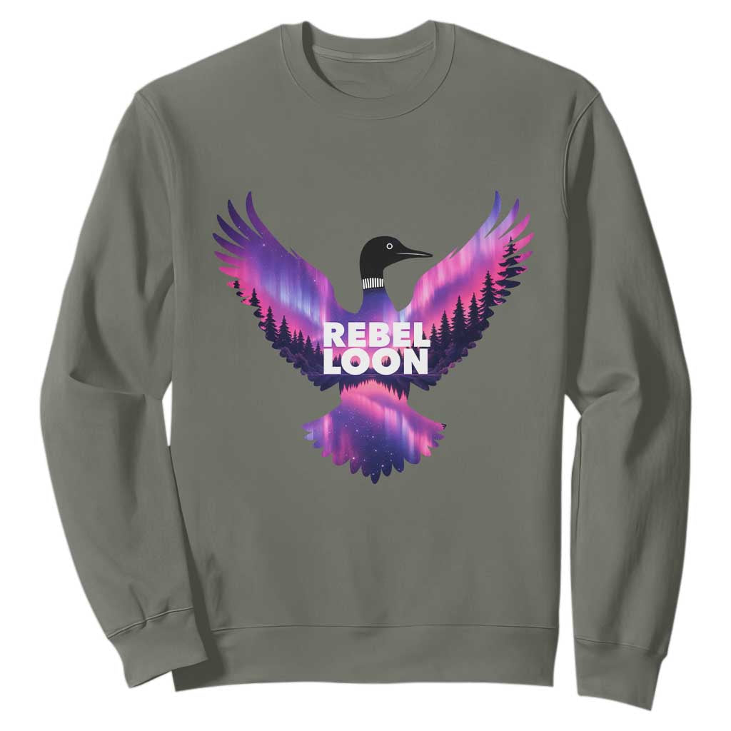 Rebel Loon Aurora Northern Lights Sweatshirt Minnesota Night Sky Politcal Resistance TS02 Military Green Print Your Wear