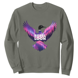 Rebel Loon Aurora Northern Lights Sweatshirt Minnesota Night Sky Politcal Resistance TS02 Military Green Print Your Wear