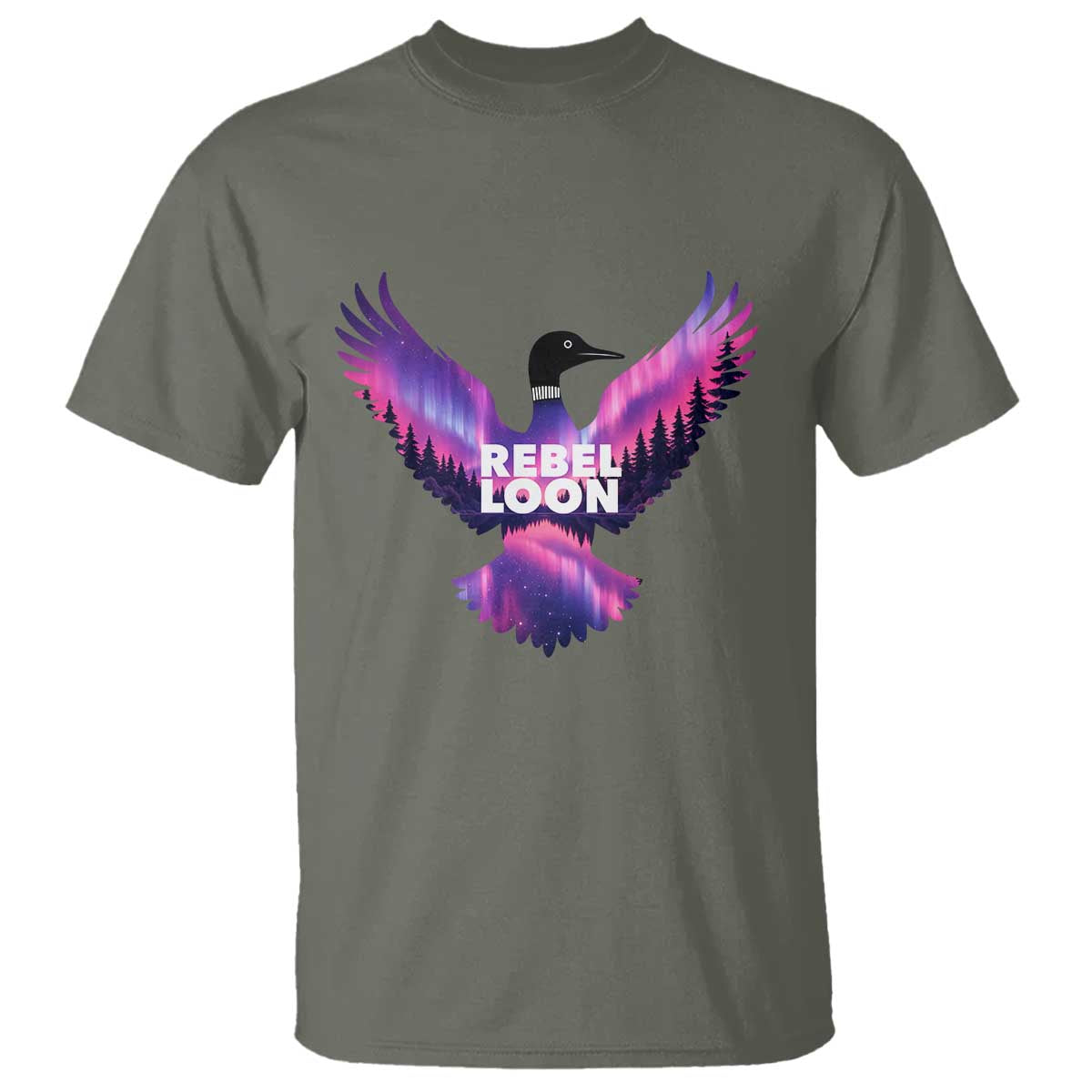 Rebel Loon Aurora Northern Lights T Shirt Minnesota Night Sky Politcal Resistance TS02 Military Green Print Your Wear