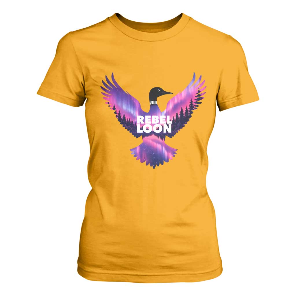 Rebel Loon Aurora Northern Lights T Shirt For Women Minnesota Night Sky Politcal Resistance TS02 Gold Print Your Wear