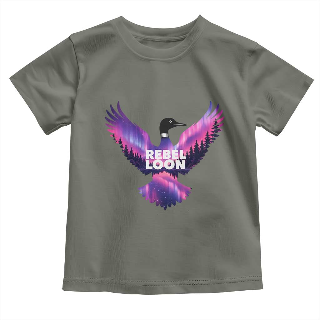 Rebel Loon Aurora Northern Lights Toddler T Shirt Minnesota Night Sky Politcal Resistance TS02 Military Green Print Your Wear