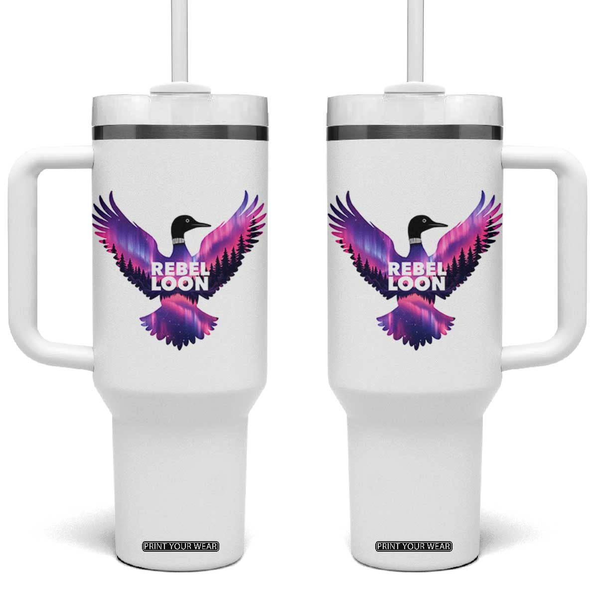 Rebel Loon Aurora Northern Lights Tumbler With Handle Minnesota Night Sky Politcal Resistance TS02 One Size: 40 oz White Print Your Wear